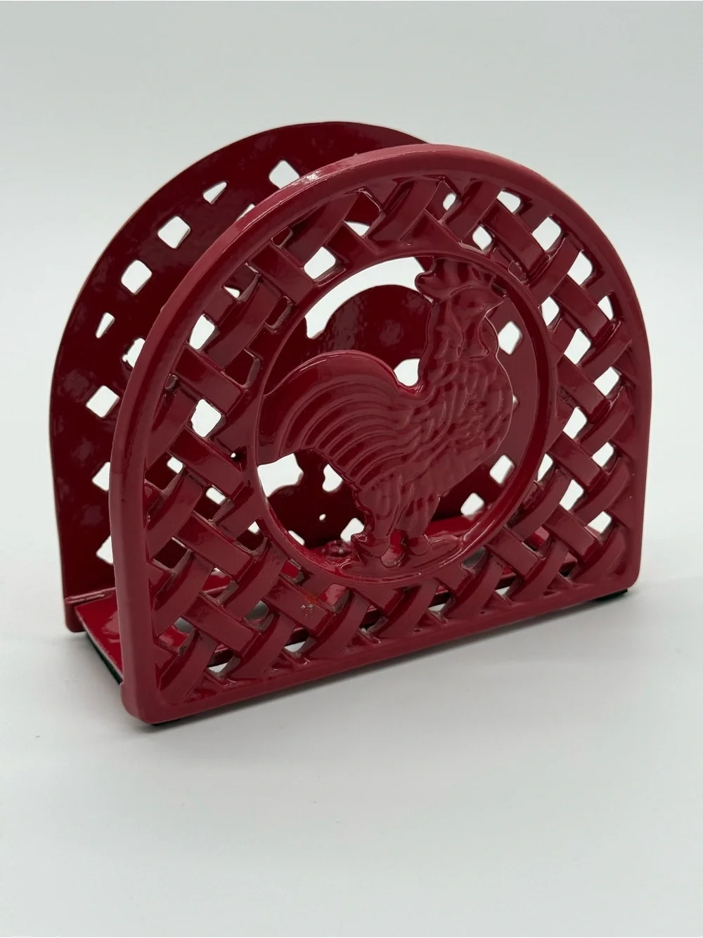 Red Cast Iron Rooster Napkin Holder Farmhouse Kitchen Decor